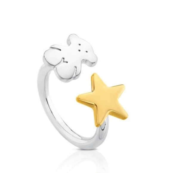 Tous Lord Ring Silver Gold Vermeil Bear and Star - Picture 1 of 9